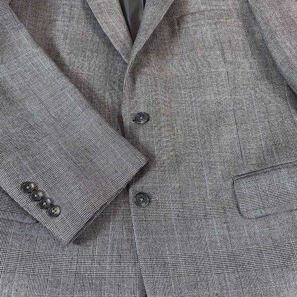 Jos A Bank 42R Blazer Black Glen Plaid Silk Camel Hair Sport Coat - Picture 4 of 4